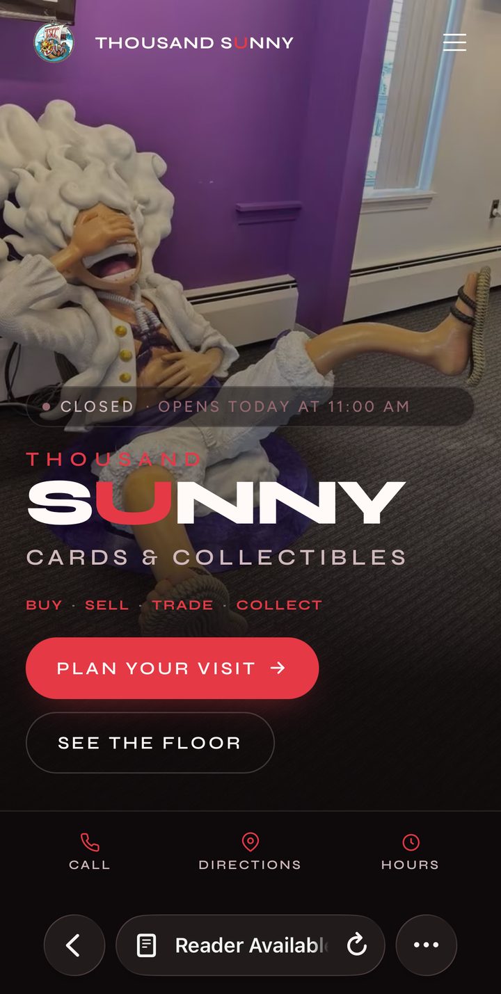Thousand Sunny Cards and Collectibles homepage on mobile