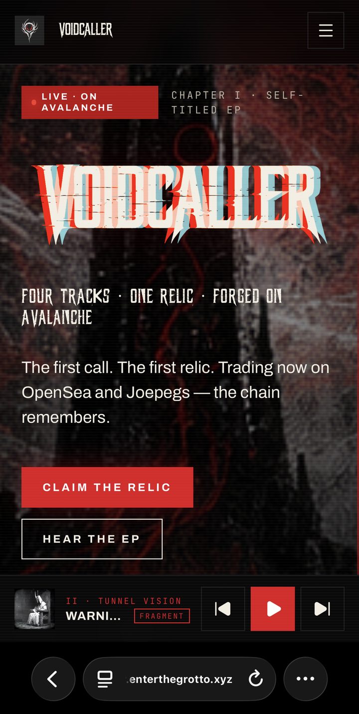 Voidcaller homepage on mobile